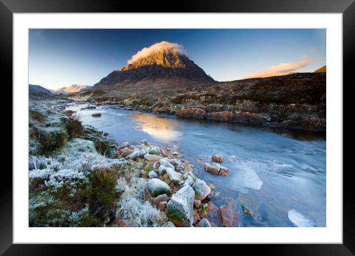 Buachaille Etive Mor at dawn. Framed Mounted Print by MIKE HUTTON