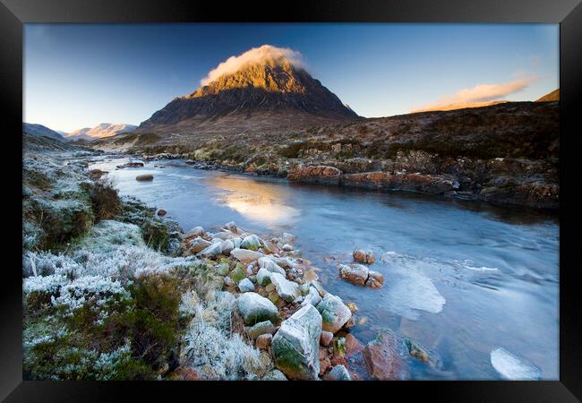 Buachaille Etive Mor at dawn. Framed Print by MIKE HUTTON