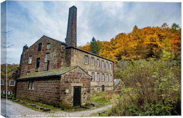 Autumn arrives at Gibson Mill Canvas Print by Richard Perks