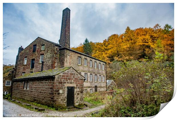 Autumn arrives at Gibson Mill Print by Richard Perks