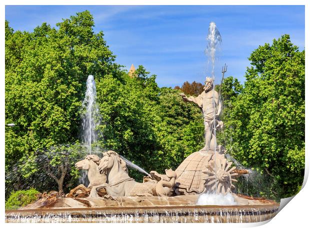 Neptune Chariot Horses Statue Fountain Madrid Spain Print by William Perry