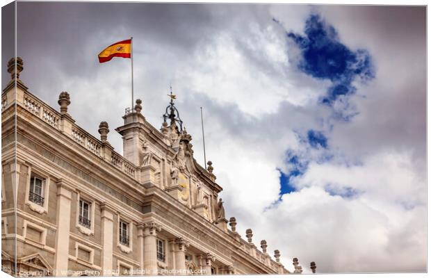 Royal Palace Clouds Sky Cityscape Spanish Flag Madrid Spain Canvas Print by William Perry
