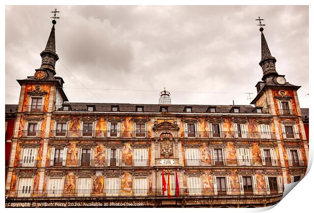 Plaza Mayor Cityscape Towers Madrid Spain Print by William Perry