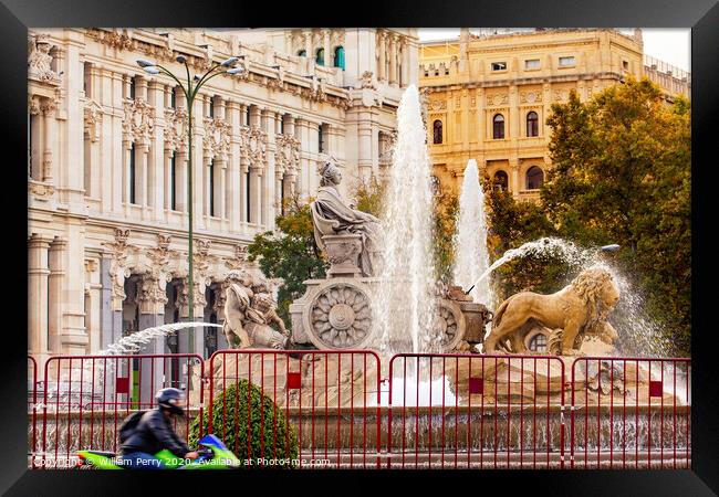 Cybele Chariot Lions Statue Fountain Plaza de Cibeles Madrid Spain Framed Print by William Perry
