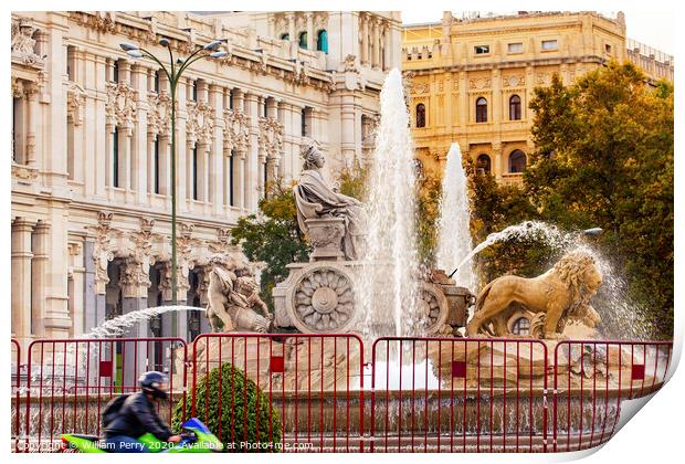 Cybele Chariot Lions Statue Fountain Plaza de Cibeles Madrid Spain Print by William Perry