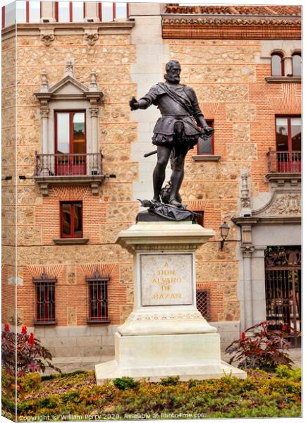 Admiral Bazan Statue Plaza de la Villa Madrid Spain Canvas Print by William Perry