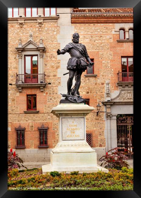 Admiral Bazan Statue Plaza de la Villa Madrid Spain Framed Print by William Perry