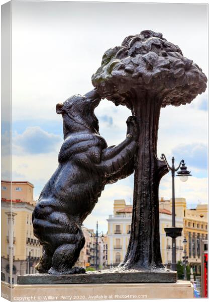 Bear and Mulberry Tree El Oso y El Madrono Statue Madrid Spain Canvas Print by William Perry