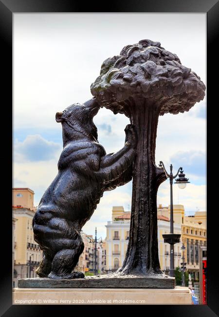 Bear and Mulberry Tree El Oso y El Madrono Statue Madrid Spain Framed Print by William Perry