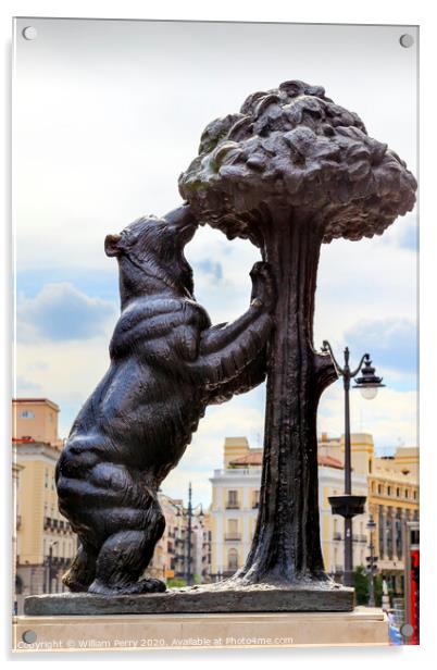 Bear and Mulberry Tree El Oso y El Madrono Statue Madrid Spain Acrylic by William Perry