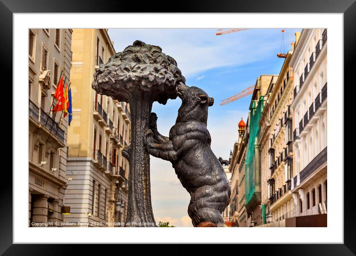 Bear and Mulberry Tree El Oso y El Madrono Statue Madrid Spain Framed Mounted Print by William Perry