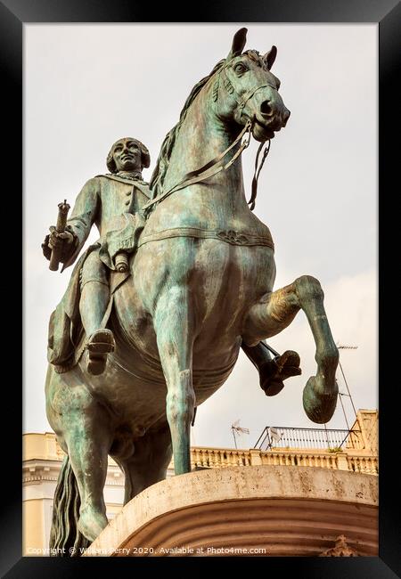 King Carlos III Equestrian Statue Puerta del Sol Madrid Spain Framed Print by William Perry