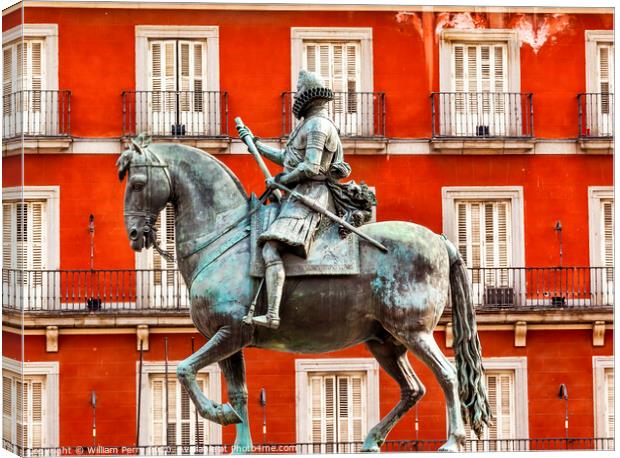 King Philip III Equestrian Statue Plaza Mayor Cityscape Madrid Spain Canvas Print by William Perry