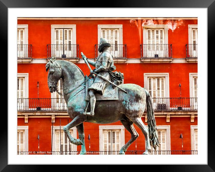 King Philip III Equestrian Statue Plaza Mayor Cityscape Madrid Spain Framed Mounted Print by William Perry
