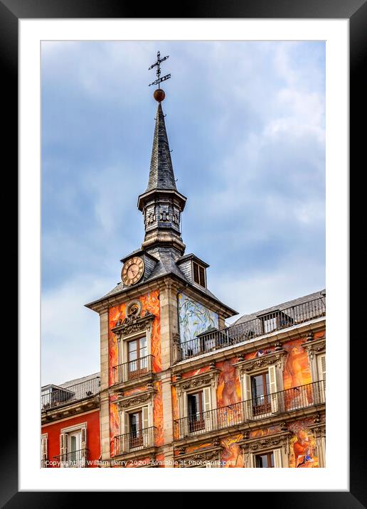 Plaza Mayor Steeple Cityscape Madrid Spain Framed Mounted Print by William Perry