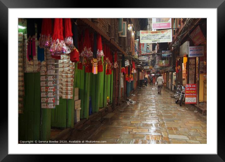 Rainy Streets Kathmandu Framed Mounted Print by Serena Bowles