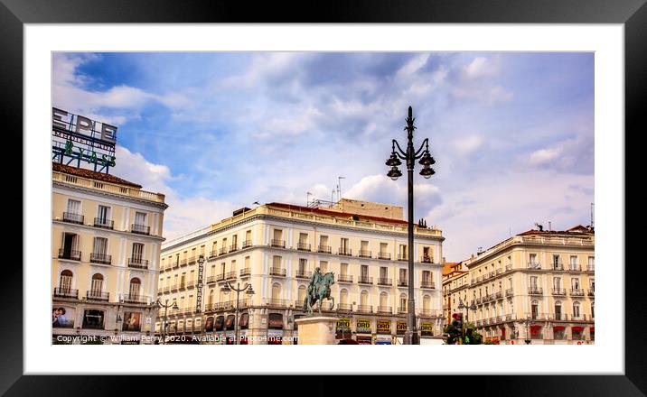 Puerta del Sol Plaza King Carlos Statue Madrid Spain Framed Mounted Print by William Perry