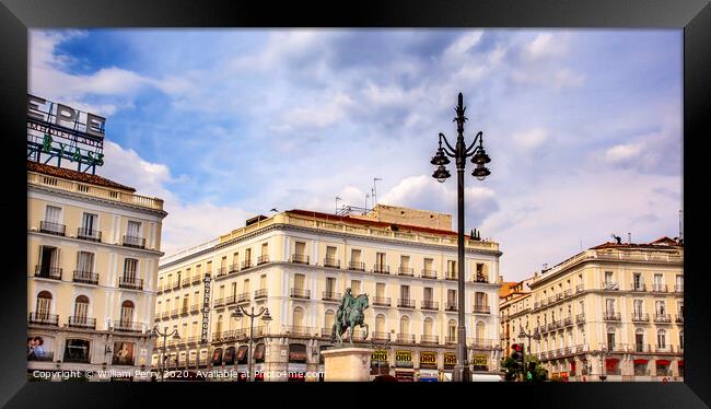 Puerta del Sol Plaza King Carlos Statue Madrid Spain Framed Print by William Perry