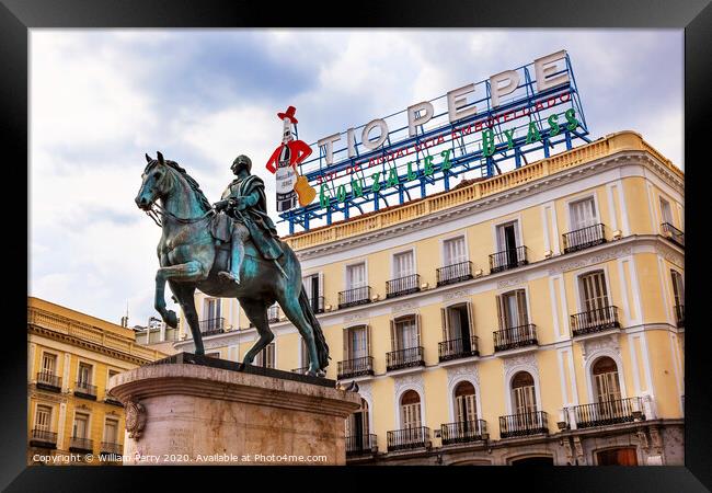 King Carlos III Equestrian Statue Puerta del Sol Madrid Spain Framed Print by William Perry