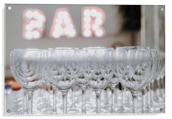 Empty glasses on a bar counter for drinking alcohol. Acrylic by Joaquin Corbalan