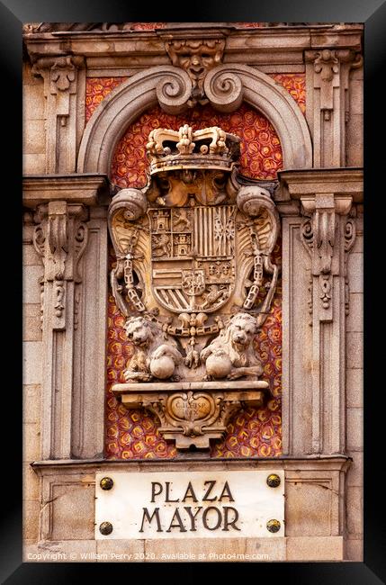 Plaza Mayor Royal Symbol Sign Madrid Spain Framed Print by William Perry
