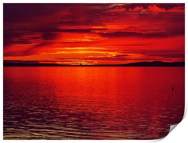 Dramatic red sunset over Orkney  Print by Myles Campbell