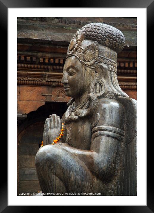 Statue in Durbar Square Kathmandu Framed Mounted Print by Serena Bowles