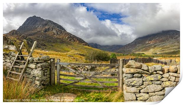 Gates to Tryfan East Snowdonia Print by Adrian Evans