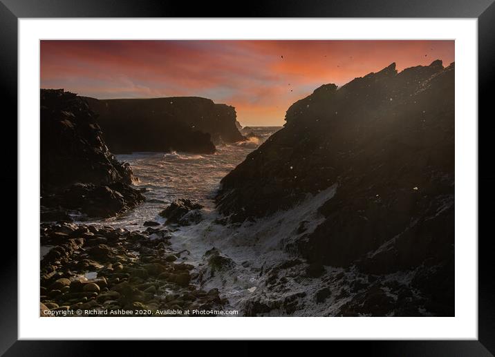 Shetland winter storm at Sunset Framed Mounted Print by Richard Ashbee