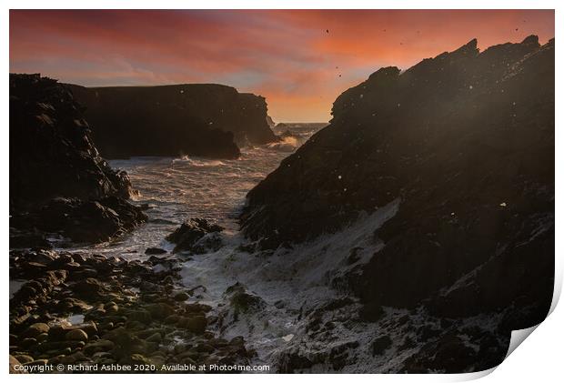 Shetland winter storm at Sunset Print by Richard Ashbee