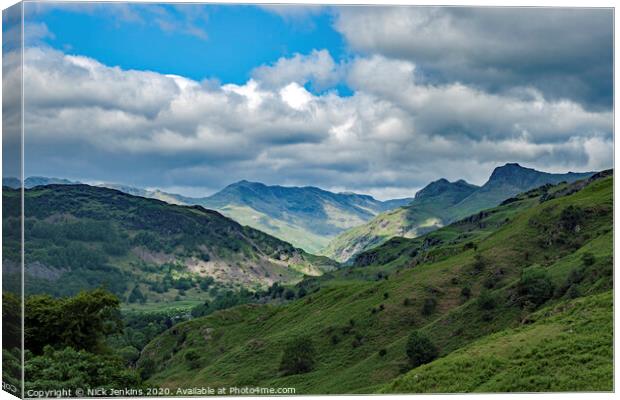 Looking Up the Great Langdale Valley Lake District Canvas Print by Nick Jenkins