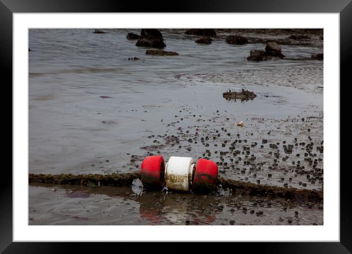 Red and white buoy on beach sand Framed Mounted Print by Miro V
