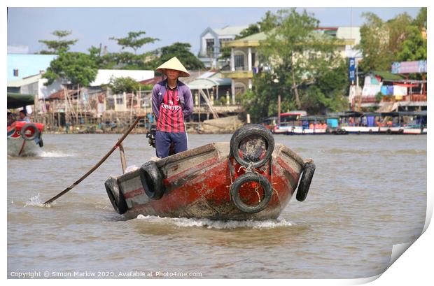 Small boat on the Mekong Delta at Tra On Print by Simon Marlow