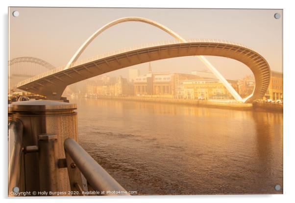 Enigmatic Dawn at Gateshead Millennium Bridge Acrylic by Holly Burgess