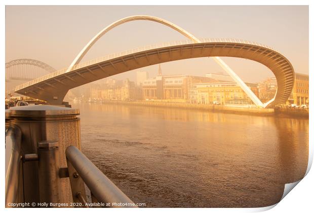 Enigmatic Dawn at Gateshead Millennium Bridge Print by Holly Burgess