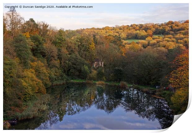 Tucking Mill Lake Autumn reflection Print by Duncan Savidge