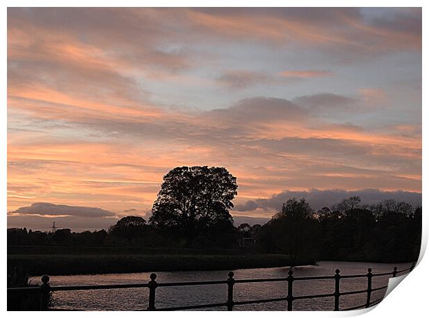 Sunset over the River Tees Print by Pauline Raine