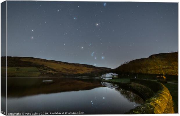 Orion rising over Dovestone reservoir Canvas Print by Pete Collins