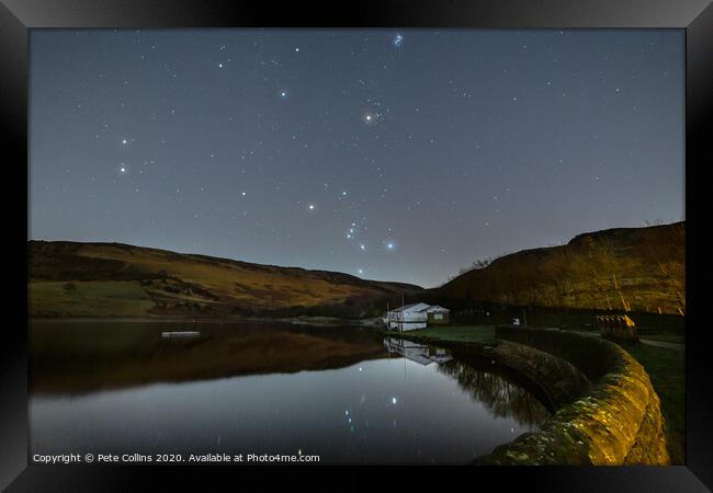 Orion rising over Dovestone reservoir Framed Print by Pete Collins