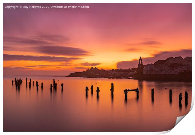 The old Swanage Pier, at sunrise. Print by Roy Hornyak