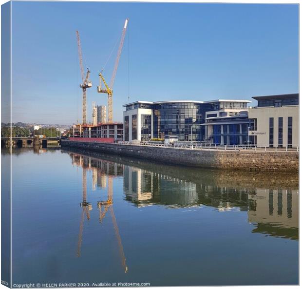 Construction reflections Swansea Canvas Print by HELEN PARKER
