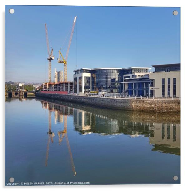 Construction reflections Swansea Acrylic by HELEN PARKER
