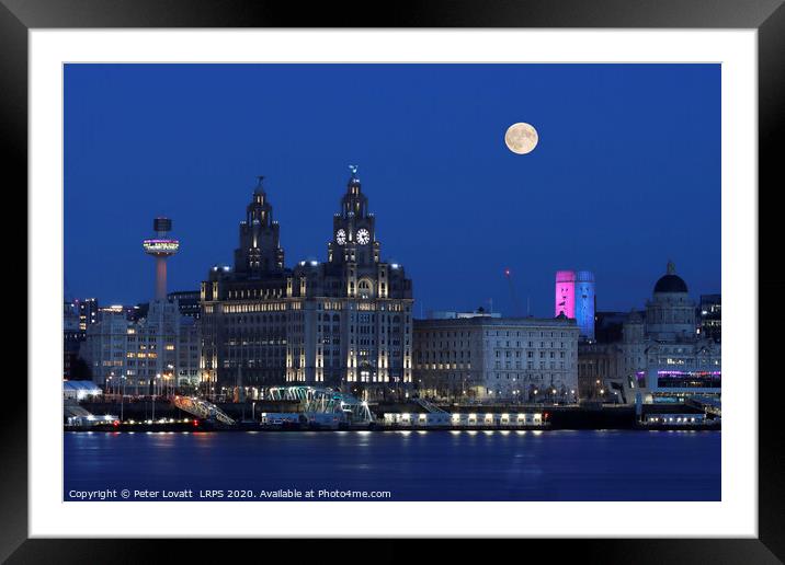 Liverpool Waterfront and Full Moon Framed Mounted Print by Peter Lovatt  LRPS