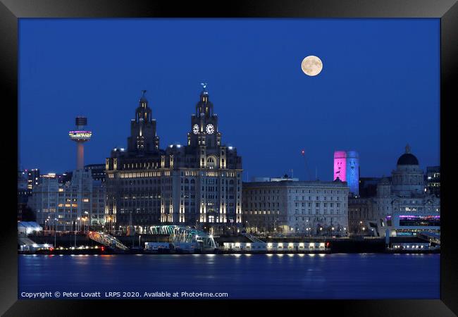 Liverpool Waterfront and Full Moon Framed Print by Peter Lovatt  LRPS