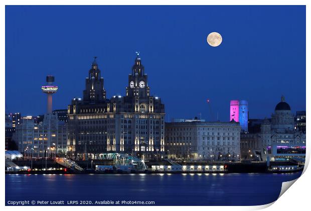 Liverpool Waterfront and Full Moon Print by Peter Lovatt  LRPS