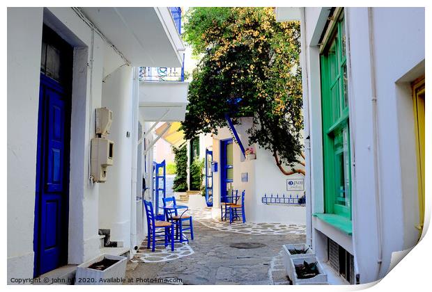 Back street in Skiathos town Greece. Print by john hill
