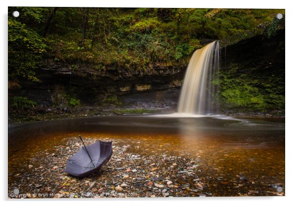 Sgwd Gwladys waterfall. Acrylic by Bryn Morgan