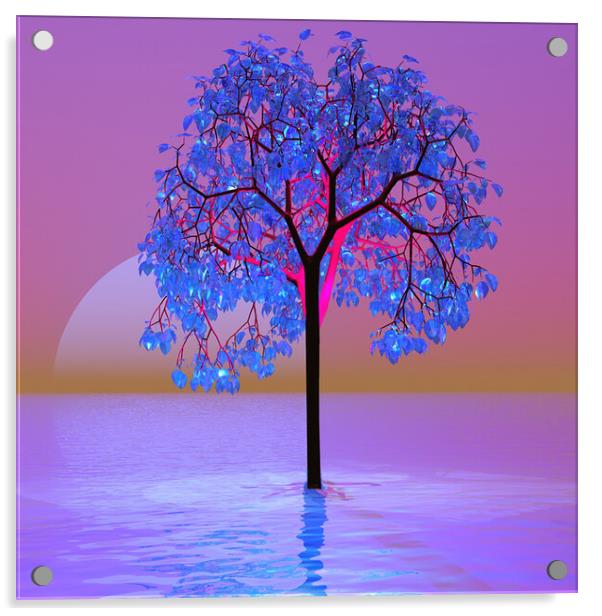 Tree Sunset-digital art Acrylic by Matthew Lacey