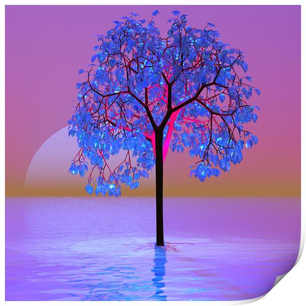 Tree Sunset-digital art Print by Matthew Lacey