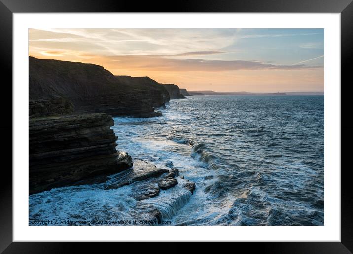 Rocky coastline at at Filey Brigg, North Yorkshire Framed Mounted Print by Andrew Kearton